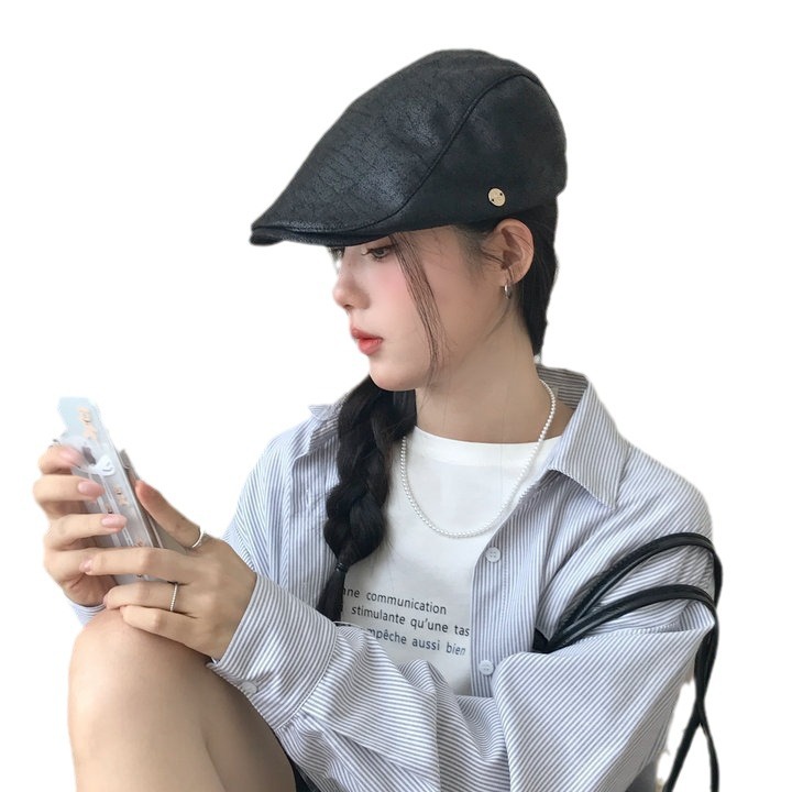 Κορεάτικο στυλ Vintage Forward Ευέλικτο Καφέ Ράμφος Πάπιας για Streetwear Trendsetters, Καπέλο Ζωγράφου, Δερμάτινο Καπέλο Ζευγαριού_voghion.com