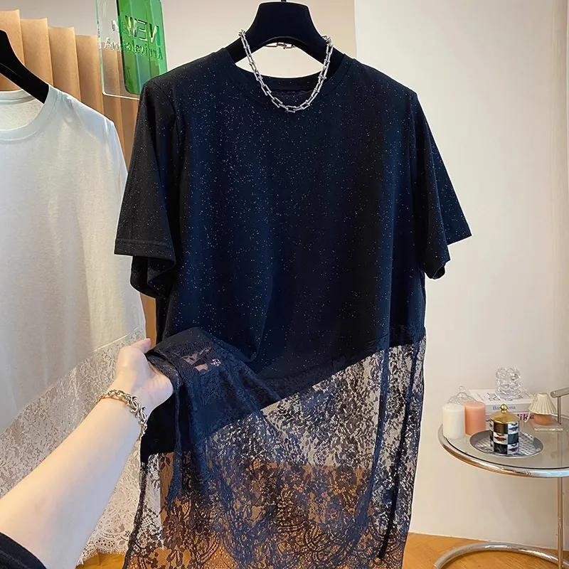 T-Shirt Spliced with Lace Dress, Unique Design, Chic and Gentle Style, Loose Fit, Slimming Effect, New Summer 2026 Model