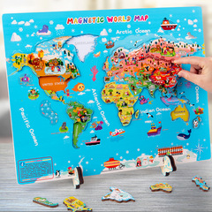 Children's educational early education toys world map wooden puzzle teaching aids kindergarten full English puzzle toys cross-border