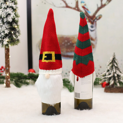 Christmas decoration bottle sleeve champagne red wine sleeve knitting elderly Christmas hat hotel restaurant festival decoration