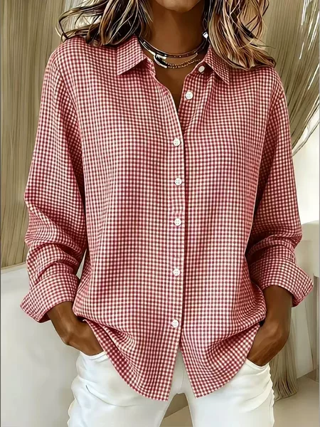 Cross-Border European and American 2026 New Women's Versatile Collared Long-Sleeve Plaid Shirt, European and American Four-Season Trendy Fashion Women's Clothing
