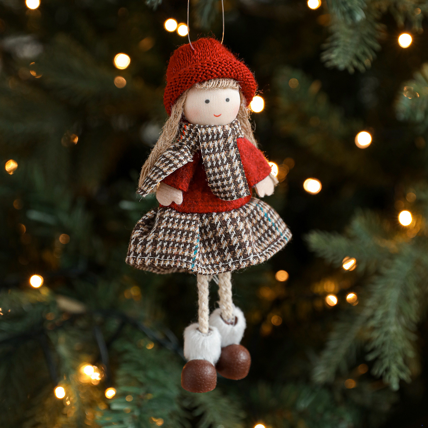 Nuevo lindo colgante gorra redonda niña niño decoración de Navidad muñeca de peluche coche colgar muñeca colgante árbol de Navidad