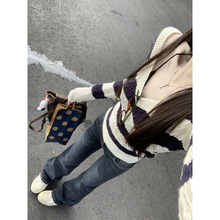 复古大V领毛衣女秋冬新款辣妹修身显瘦内搭针织衫