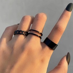 Black Dark Retro Hong Kong Style Three-Piece Ring Set for Women, Index Joint Ring, Fashionable and Unique, Cold and Aloof Accessories, Trendy