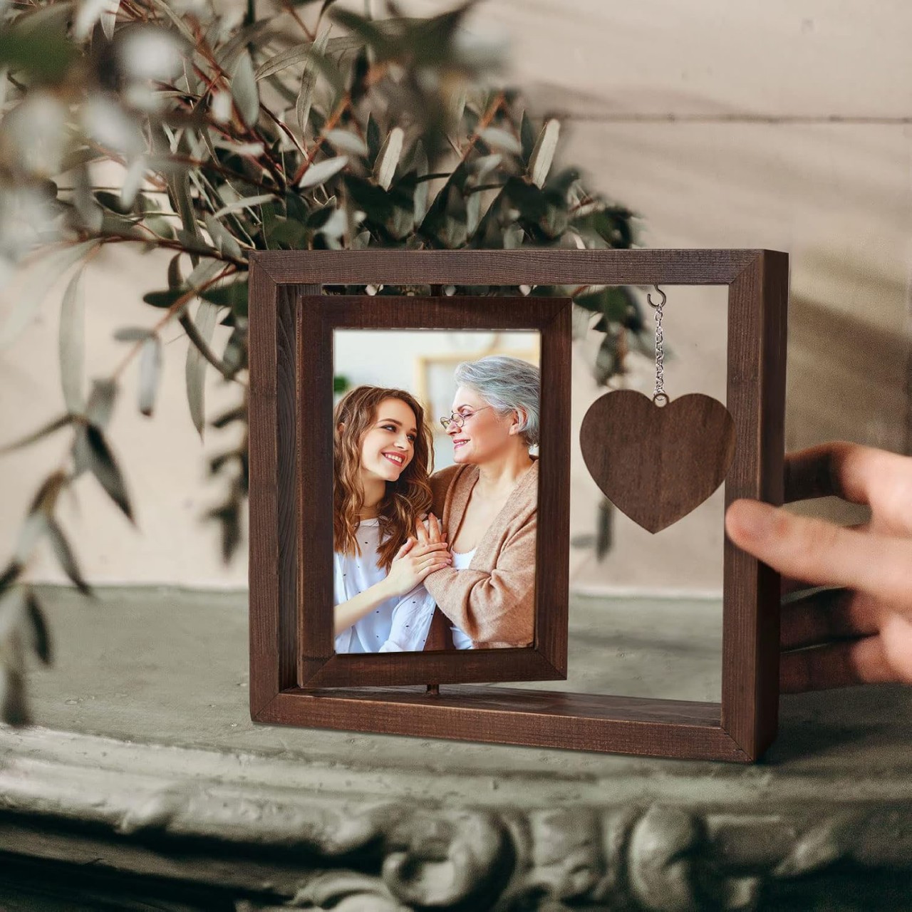 Cross-Border Double-Sided Rotating Photo Frame 6inch Desktop Photo Ornaments Decorative Wooden Picture Frame Pet Commemorative Photo Frame