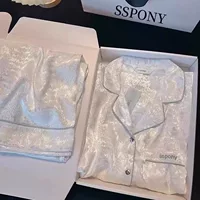 Пижама из ледяного шелка женские весенние и осенние брюки с длинными рукавами новые взрывные модели высокого уровня можно носить на улице