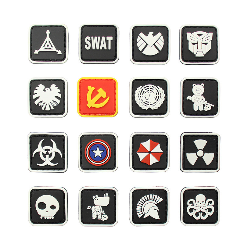 PVC Soft Glue Mini Small Chapter Velcro Armband Clothes Backpack Badge Biochemical Skull Bear Claw Luminous Patch