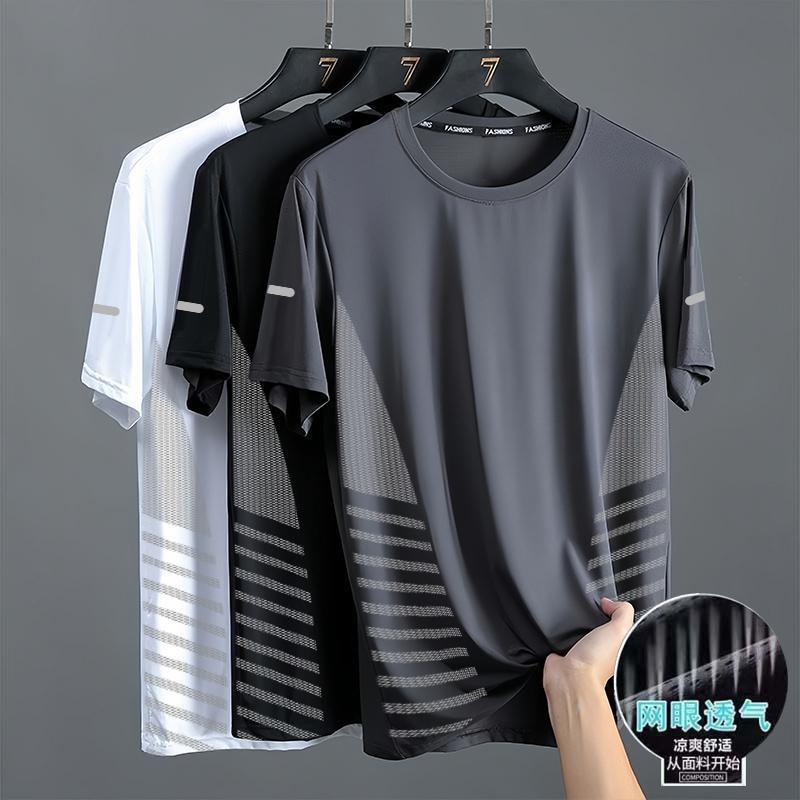 Ice Silk T-Shirt Men's Short-Sleeved 2025 New Summer Sports Quick-Drying Breathable Half-Sleeved Men's T-Shirt Loose Top Ice Silk T-Shirt Men's Short-Sleeved 2025 New Summer Sports Quick-Drying Breathable Half-Sleeved Men's T-Shirt Loose Top