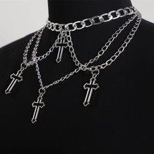 歐美跨境流行熱銷女式哥特式十字架項鏈配多元素十字架吊墜項飾女