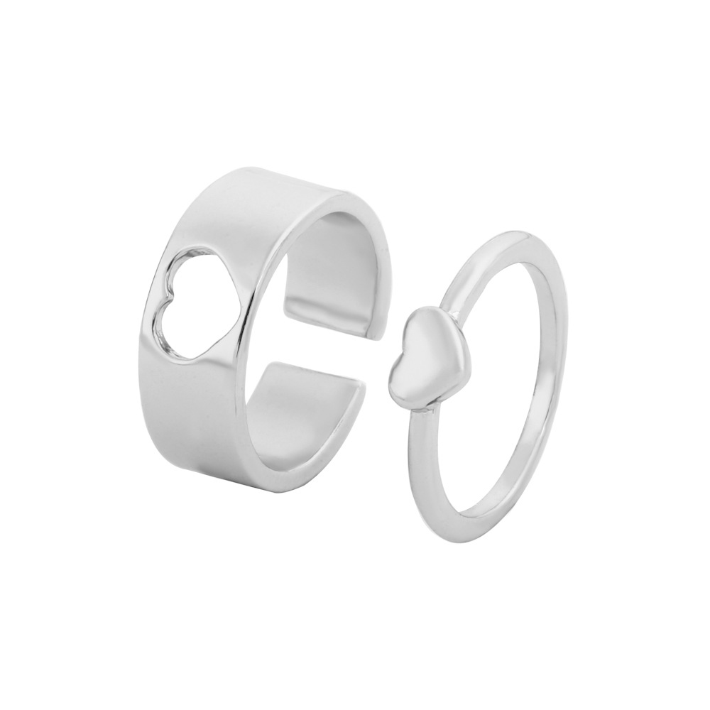Wholesale Jewelry Alloy Hollow Heart Ring 2 Piece Set Nihaojewelry