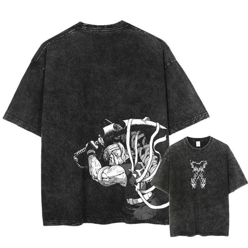 Vintage Men's Washed T-Shirt Demon Slayer Animation T-Shirt Harajuku T-Shirt 100% Cotton Fashion Streetwear Vintage Men's Washed T-Shirt Demon Slayer Animation T-Shirt Harajuku T-Shirt 100% Cotton Fashion Streetwear