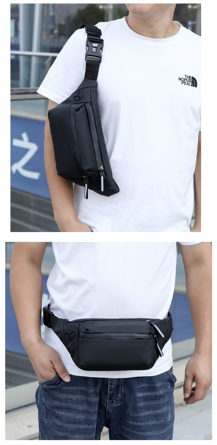 Zipper Closure Type Sling Strap Strap Type Men's Solid Color Oxford Cloth Zipper Fanny Pack