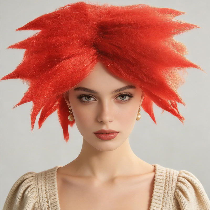 Super Saiyan Son Goku Red Spiky Short Anime Cosplay Wig for Stage Performance