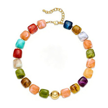 跨境新品亚克力树脂项链果冻彩色夸张颈链女夏季沙滩饰品亚马逊