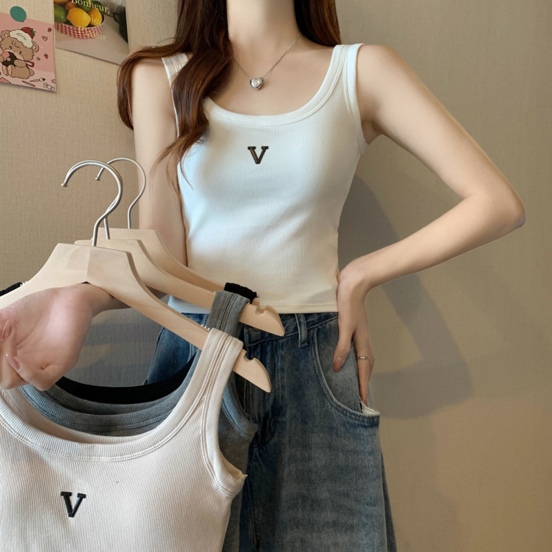 Popular thread pure cotton hot girl embroidered camisole beauty back vest one-piece chest pad wrapped chest outer wear bottoming top