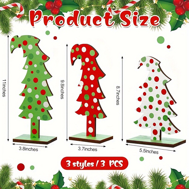 国境を越えたtemuの新しいクリスマス三色波点クリスマスツリーの木製デスクトップ装飾品|undefined