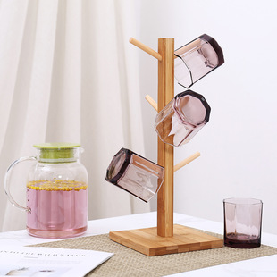 Factory spot bamboo drain storage rack six-claw upside-down cup holder mug coffee cup tea cup storage rack