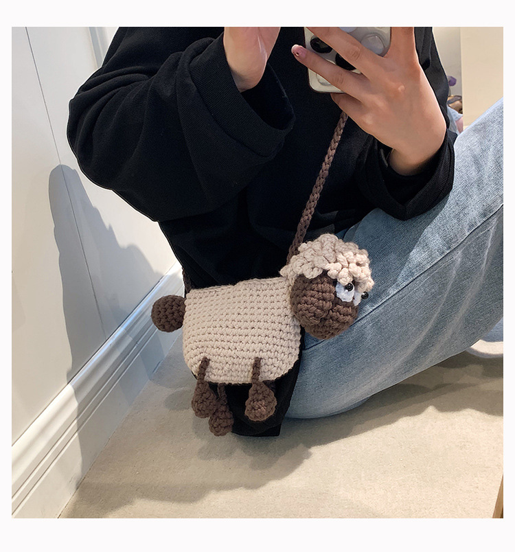 Handgehaakte schoudertas van wol met schaap motief voor dames_voghion.com