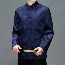 中国风男士休闲外套中老年印花复古盘扣薄款夹克衫男唐装一件代发