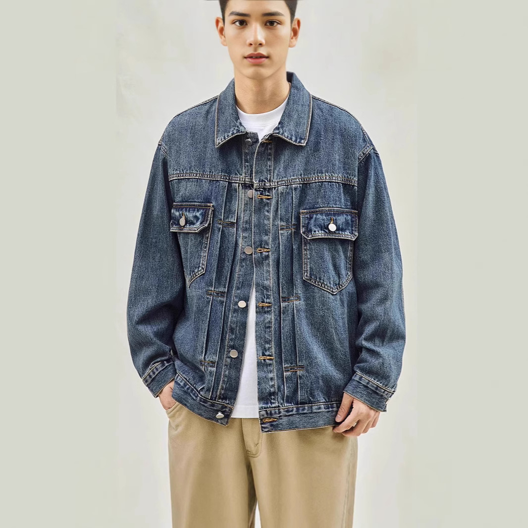 2025 Spring And Autumn New Denim Jacket Men's American High Street Brand Workwear Trendy Coat_mkmklike.com