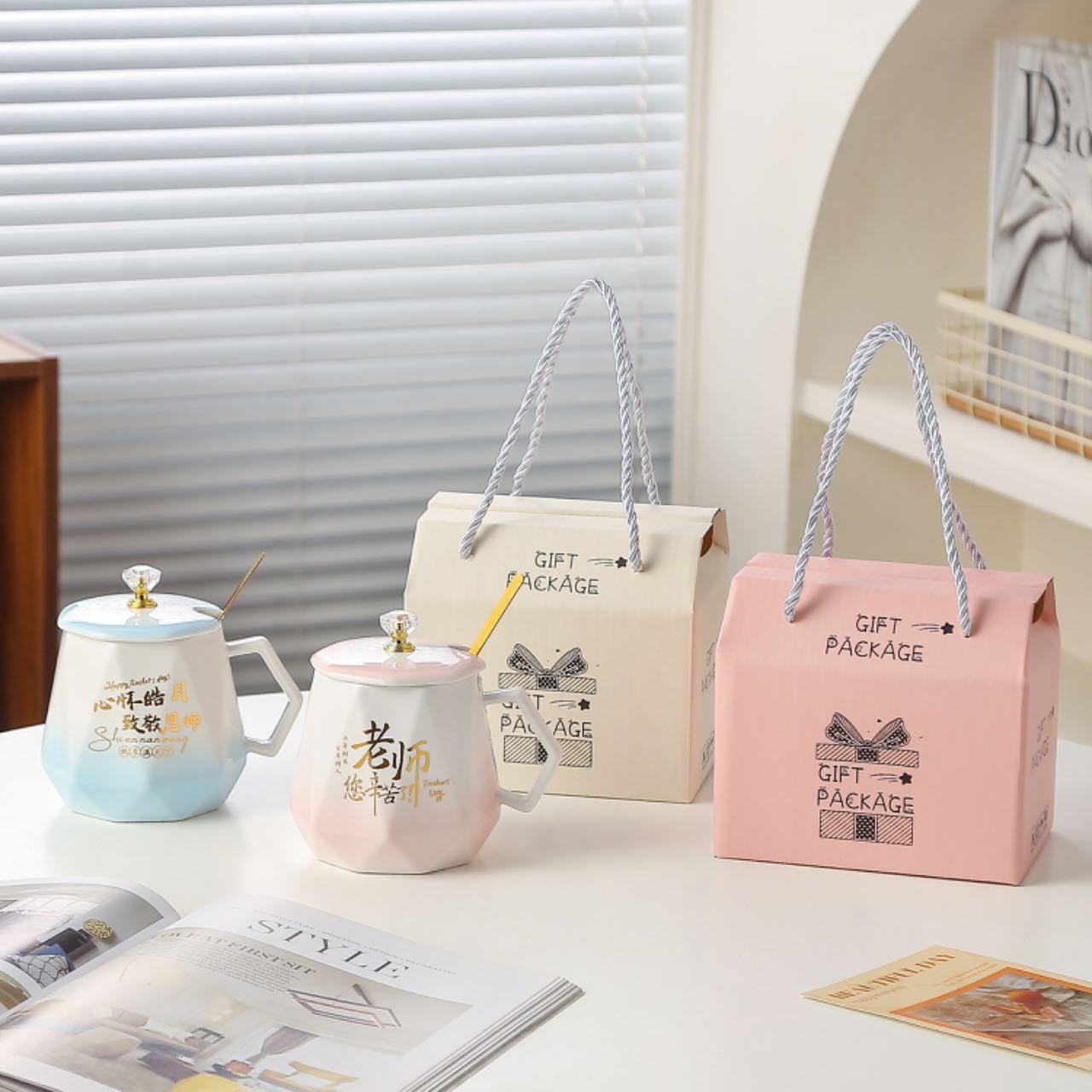 Red celebridad en cerámica conjunto de estilo europeo de alto valor con tapa de cerámica chica taza de oficina regalos al por mayor