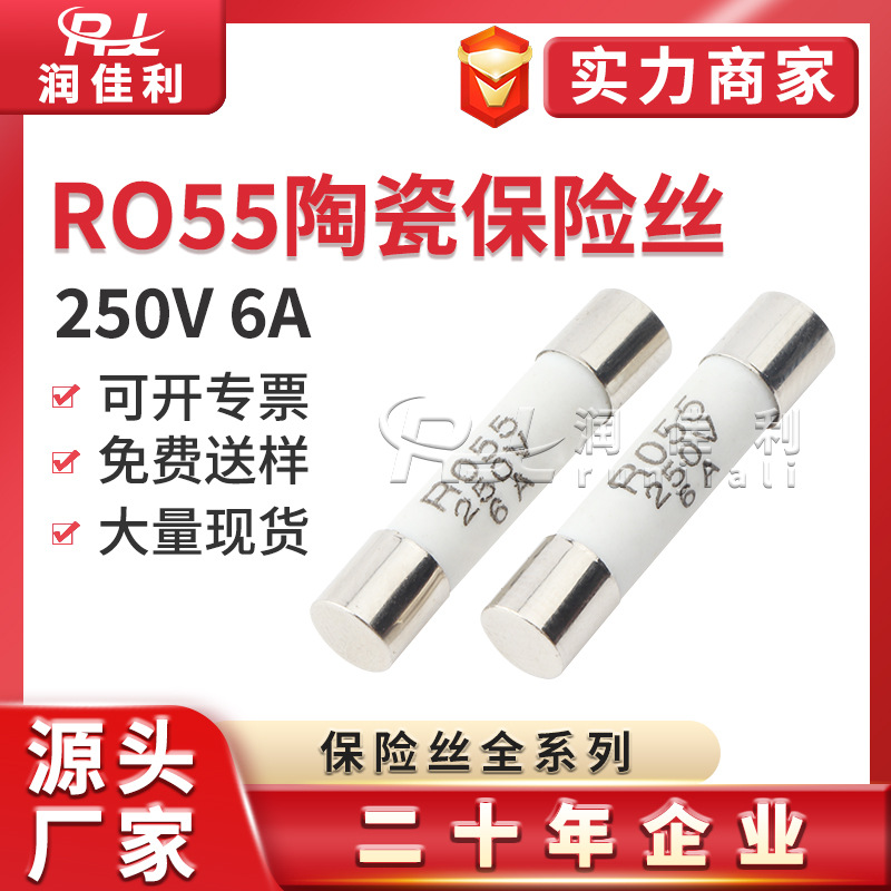 陶瓷熔断器 5*25mm R055 防爆保险管6A 250V 熔芯保险丝 无引线脚