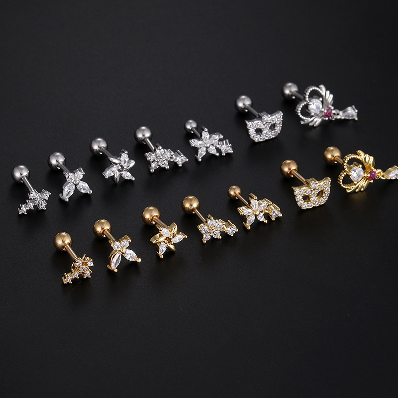 Inlay Design Fashion Cross Star Butterfly Stainless Steel Inlay Zircon Ear Studs 1 Piece