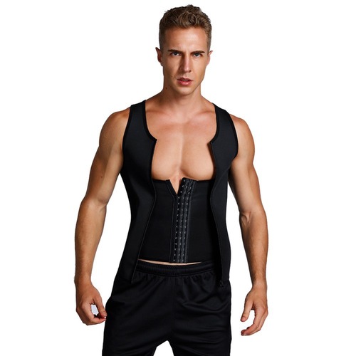 Amazon Men's Shapewear Breasted Zipper Sports Fitness Wear Sweat Suit Bodybuilding Vest Belted Sweat Vest