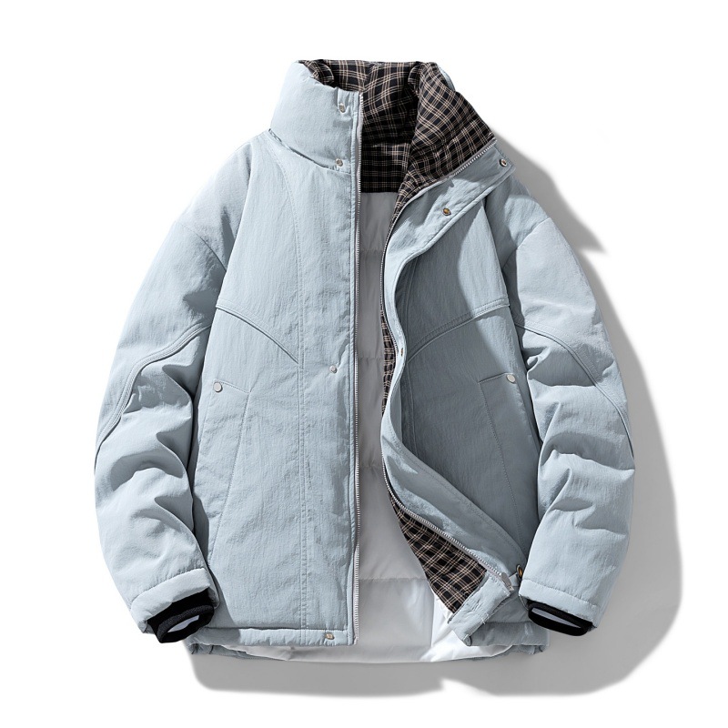 Invierno transfronterizo engrosado cuello de cuadrícula plumón chaqueta de algodón hombre suelto al aire libre ocio versátil chaqueta de algodón caliente