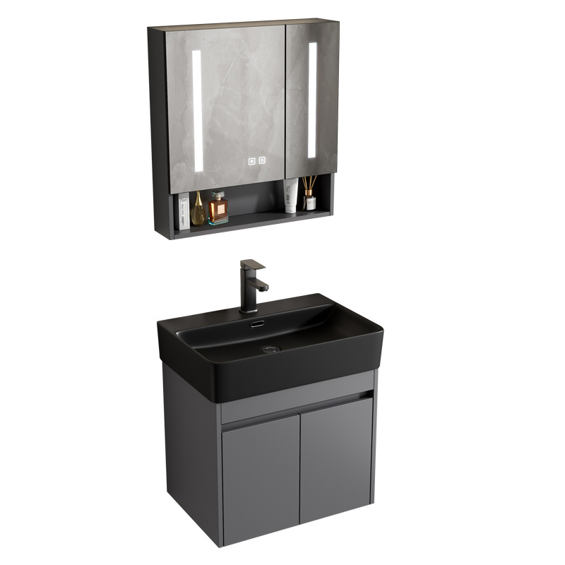 Gabinete de baño de aluminio espacial combinación de cerámica negra lavabo lavabo lavabo de mano lavabo comercio exterior pequeño lavabo ultra estrecho