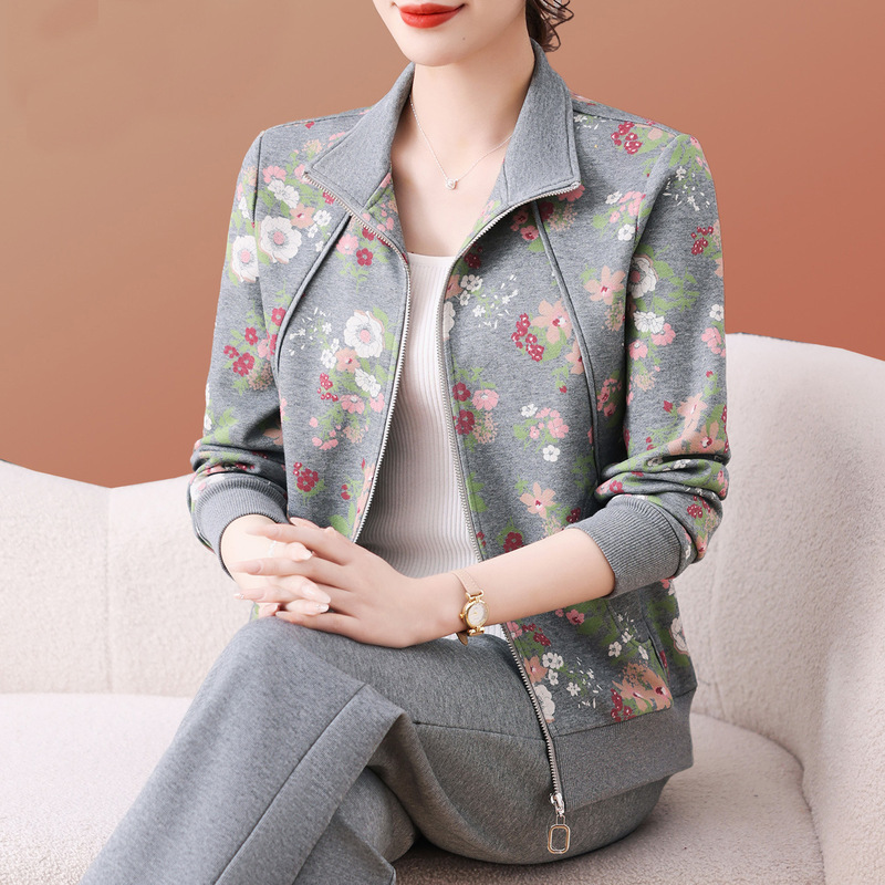 Colorful Stand-Up Collar Sports Suit for Women Spring and Autumn 2025 New Middle-Aged Mother Autumn Clothing Fashionable Age-Reducing Casual Wear