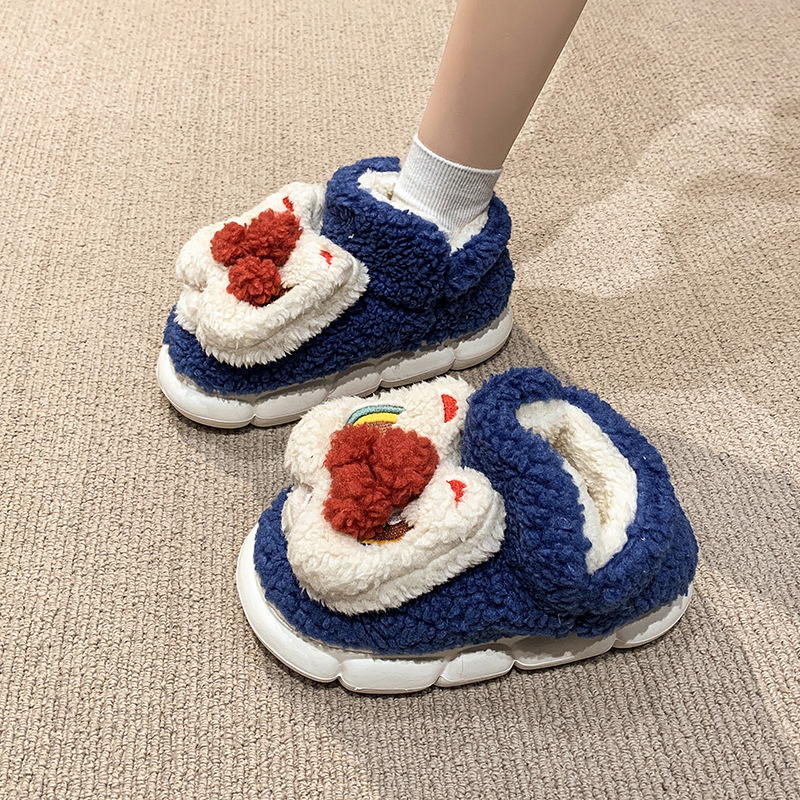 目を覚ますライオンの綿のスリッパの女性の冬のバッグと2024の新型の室内の民族の国の潮の保温のぬいぐるみのスリッパの冬