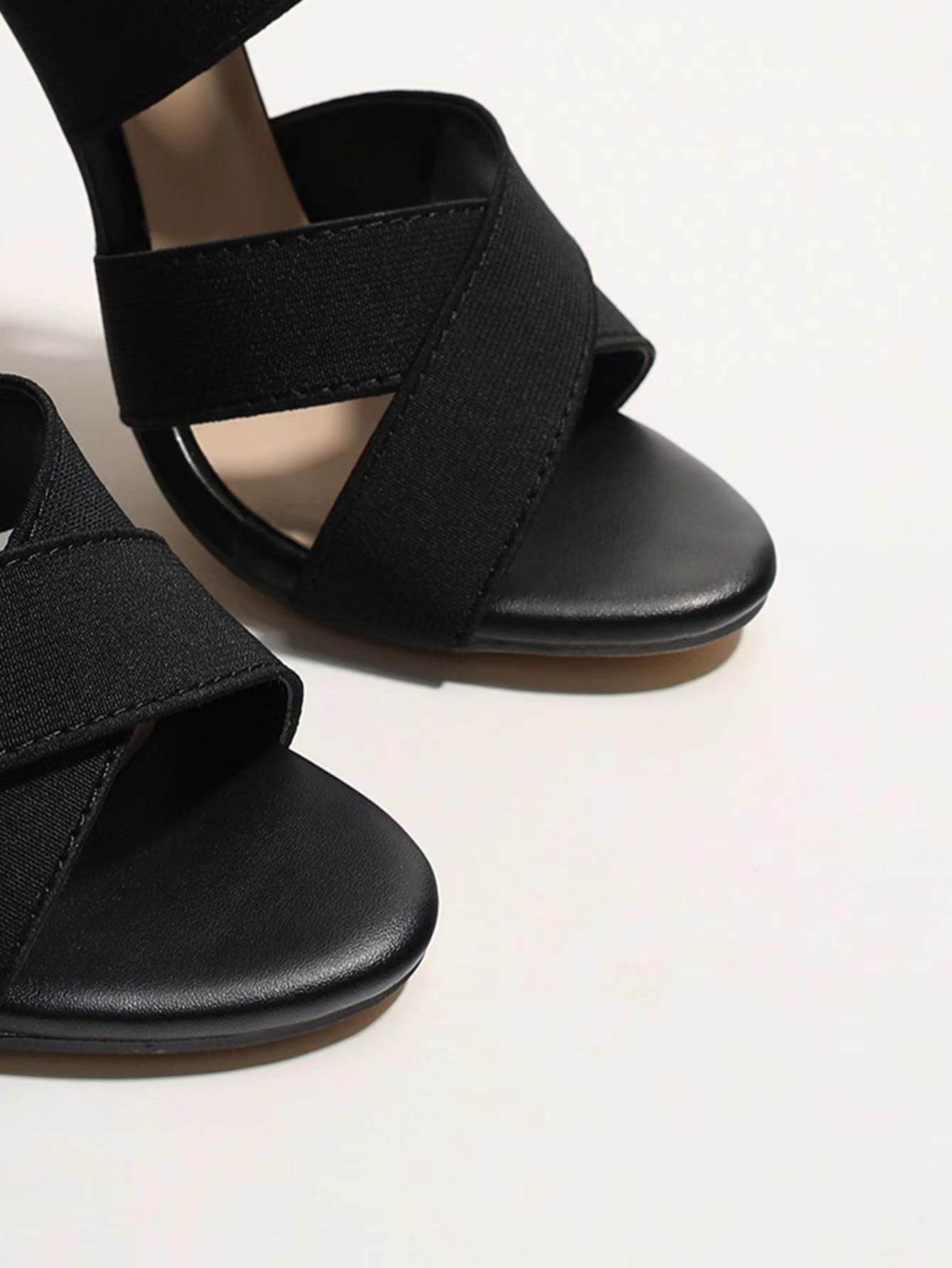 Foreign Trade Large Size Style High-heeled Sandals Women's Stiletto Cross Elastic Band Rear Zipper Sexy Cross-border Sandals Wholesale_voghion.com