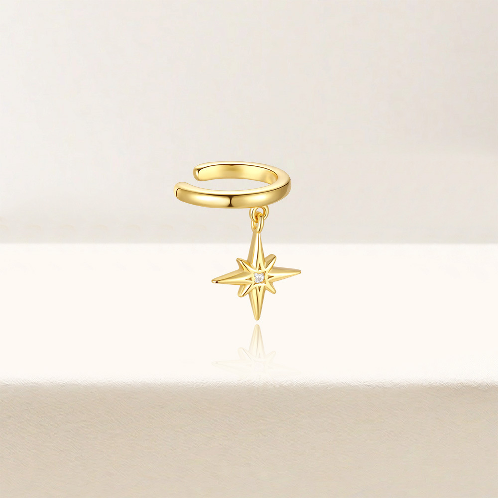Star Pattern All Seasons Season 1 Piece 925 Sterling Silver Zircon 925 Sterling Silver Earrings Star Ear Cuffs