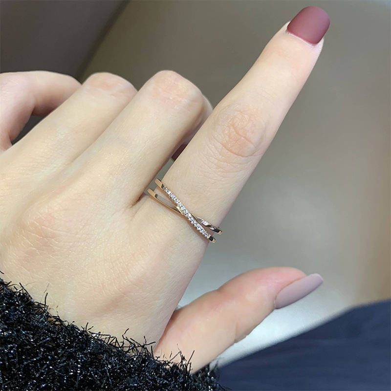 K-Style of X-Shaped Cross Micro-Set Diamond Rose Gold Ring for Women, Trendy Fashionable Color Gold Index Finger Ring Jewelry Wholesale K-Style of X-Shaped Cross Micro-Set Diamond Rose Gold Ring for Women, Trendy Fashionable Color Gold Index Finger Ring Jewelry Wholesale
