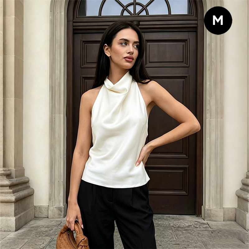 Designed with a Sense of Style, the Halter Neck Satin Camisole for Women Is a New Summer Model That Is Slim-Fitting and Sleeveless, with a French Elegance
