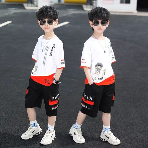 Children's Summer Set  New Arrival Summer Medium and Large Children's Clothes Korean Style Short Sleeve Summer Version Stylish Internet Celebrity Trendy