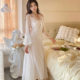 Live Hot Spring and Summer New Ice Silk Nightdress Women's Thin Ice Silk Long Dress Mesh Backless Long Sleeve dress