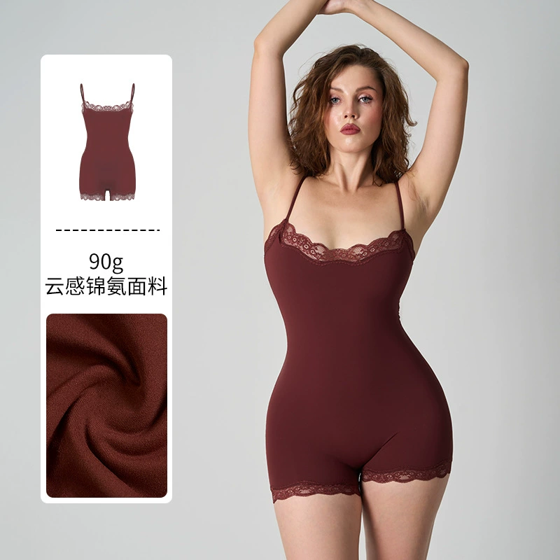 SKIMS Kardashian LACE Европейское и американское кружевное боди-белье с эффектом обнаженного тела, приятное к коже, с эффектом контроля живота и подтягивания бедер, идеально подходящее для занятий йогой.