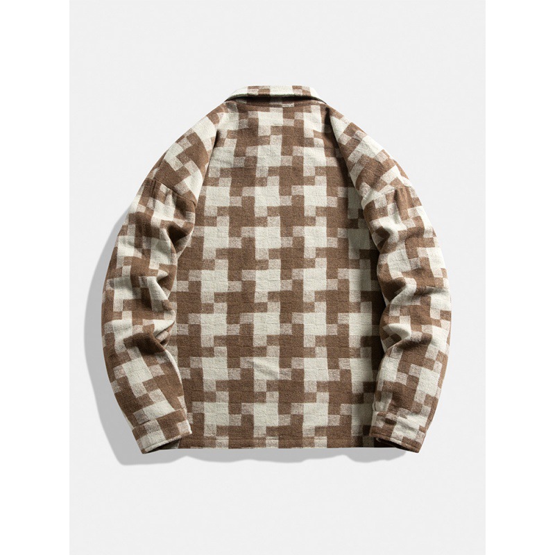 2023 diseño de color de la calle alta americana sensación de cuadrícula chaqueta de manga larga hombre pareja suelta chaqueta de tween 23113