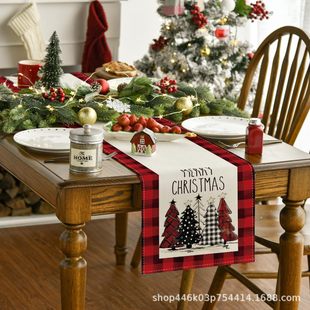 Christmas Linen Table Flag Christmas Tree Red Plaid Print Western Restaurant Tablecloth Home Fabric Table Flag