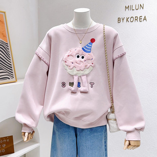 Autumn new South Korea Dongdaemun heavy industry three-dimensional cartoon embroidery loose 300kg fat sister plus size pullover vests