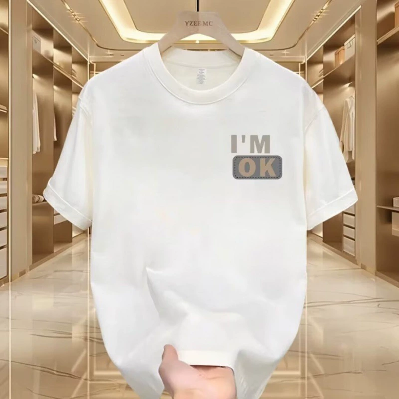 Хлопковый тяжелый летний тренд сплошной белый дикий свободный с полурукавом футболка с короткими рукавами мужская одежда