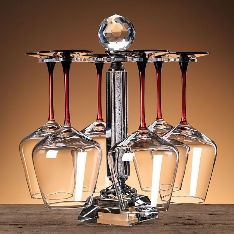 Crystal Glass Burgundy Red Wine Decanter Set with Integrated Stand, Luxurious Wine Goblets