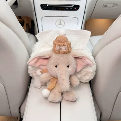 Creative Seat Back Tissue Holder: Car tissue box/set - l-coffee-hat-coffee-scarf-gray-elephant-armrest-white-velvet-bag
