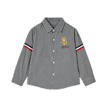 男童条纹衬衫长袖时尚百搭洋气可爱印花春秋新款格子内搭衬衫批发