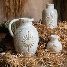 法式乡村雕花复古白瓷陶瓷花瓶花壶花器手工艺术装饰器皿摆件