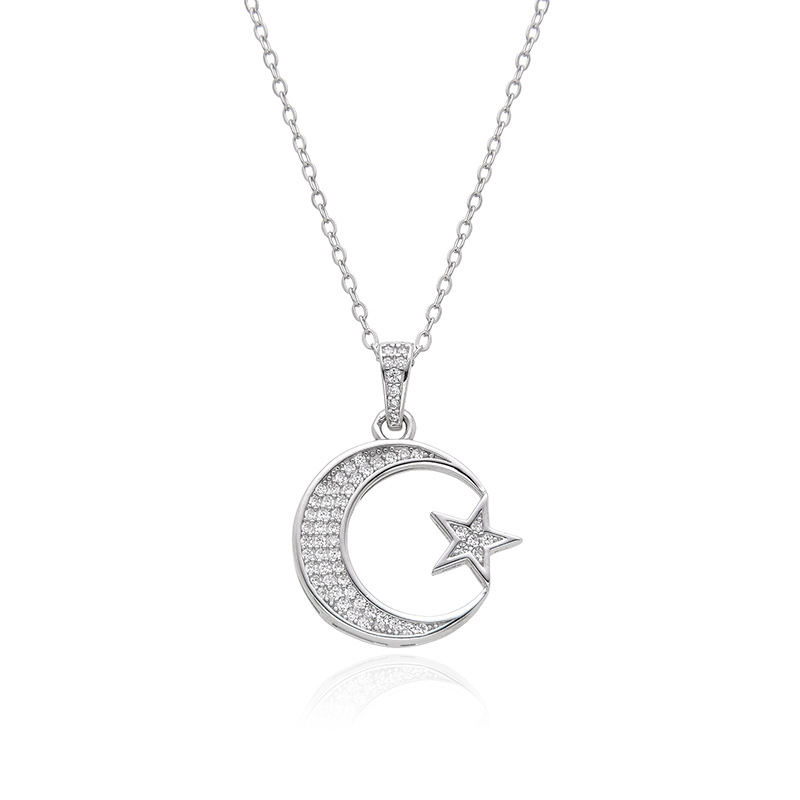 Transfronterizos Amazon plata 925 plata esterlina collar de estrella de luna de moda de verano ligera lujosa alta sensación colgante cadena clavícula