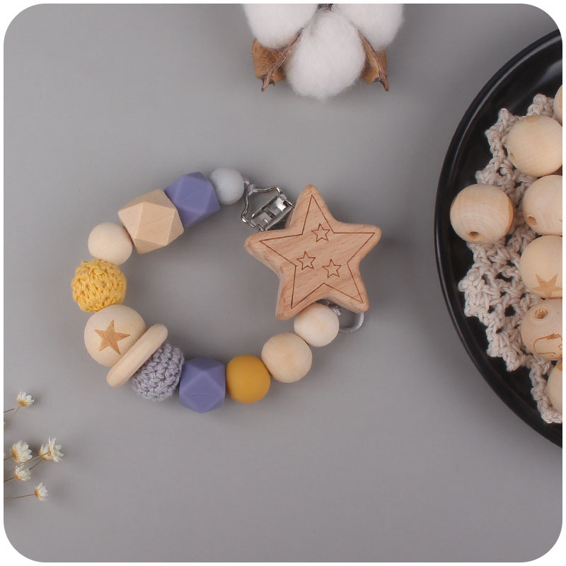 Nuevos suministros para bebés 18mm Hemu patrón cuentas redondas bebé chupete cadena teether pulsera juguete DIY Accesorios