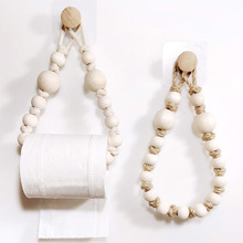 创意手工编织木珠卷纸架卫生间洗脸巾架麻绳免打孔民宿卫生纸巾盒